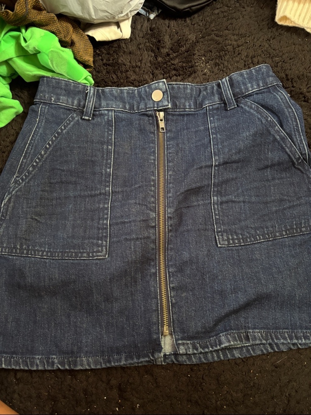 Madewell Dark Blue Denim Front-Zip Mini Skirt